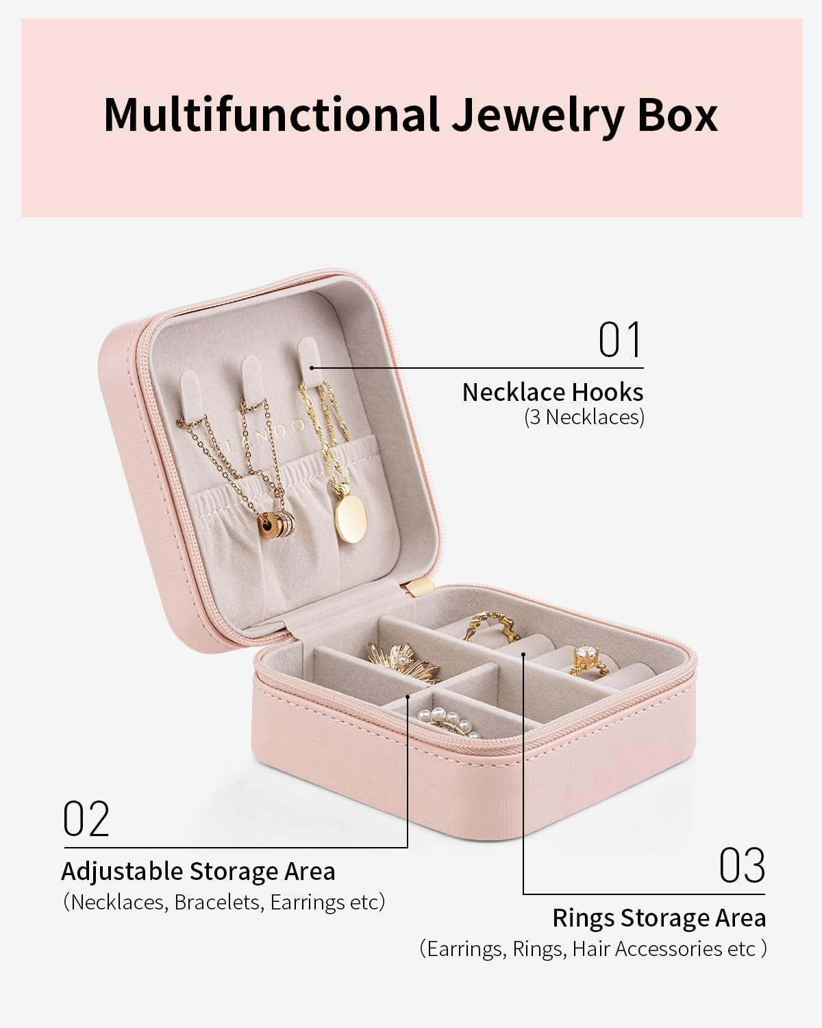 Travel Jewelry Case - Teacher Appreciation Gifts for Women - Small Jewelry Travel Organizer Box Travel Essentials Gift for Teen Girl Women - Pink