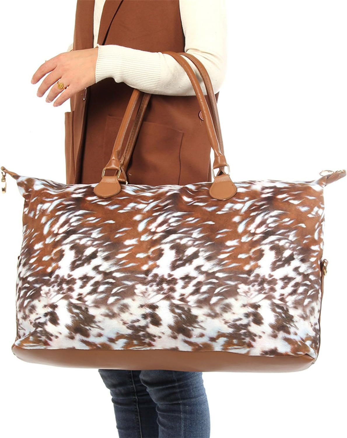 Weekender Bag Duffle Bag for Women Large Travel Tote Bag Overnight Weekend Bags with Shoulder Strap Cow Leopard Atzec…