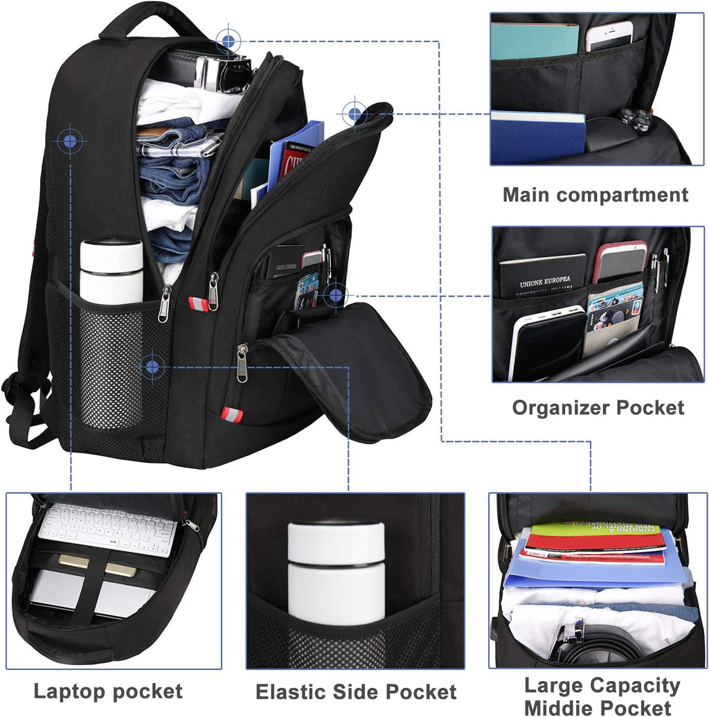 Laptop Backpack for Men, Large Anti-Theft Business Travel Backpack with USB Charging Port, Water Resistant College Computer Bag for Men/Women for 17 Inch Laptop and Notebook | Anti-Theft, Water Resistant, for 17 Inch Laptop, and Notebook