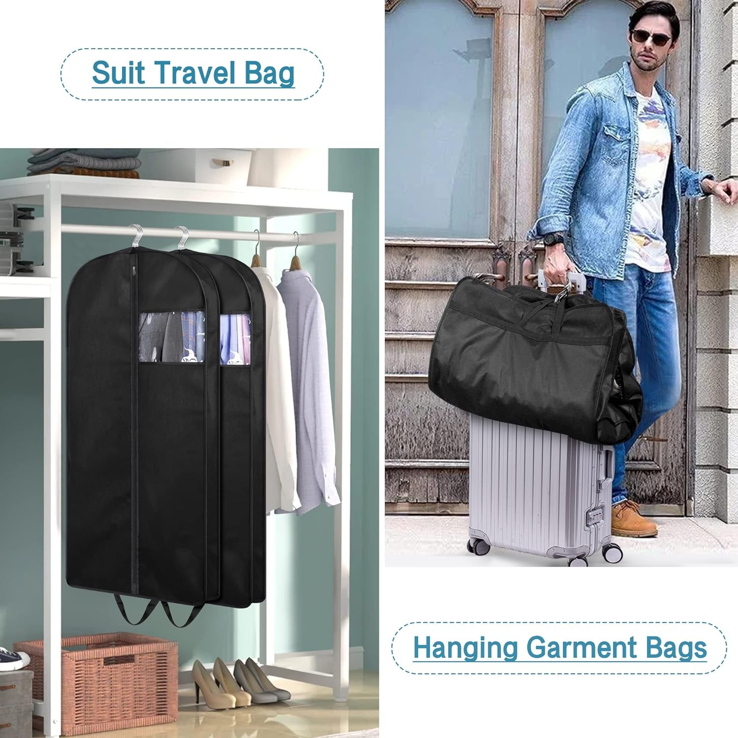 43" Suit Bags for Closet Storage and Travel, Gusseted Hanging Garment Bags for Men Suit Cover with Handles for Clothes, Coats, Jackets, Shirts（3 Packs）