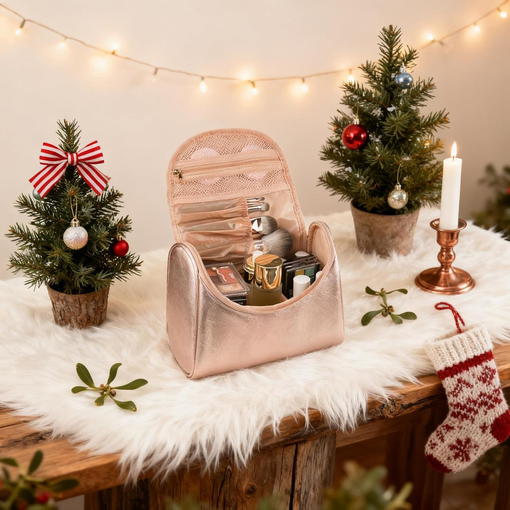 Travel Makeup Bag, Rose Gold Makeup Bag for Women Portable Makeup Organizer Bag Large Capacity Toiletry Bag for Travel Accessories