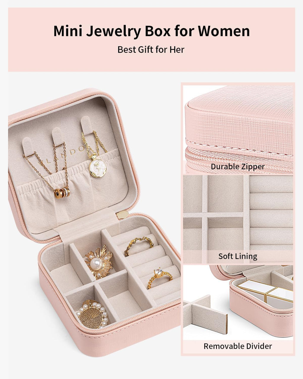 Travel Jewelry Case - Teacher Appreciation Gifts for Women - Small Jewelry Travel Organizer Box Travel Essentials Gift for Teen Girl Women - Pink