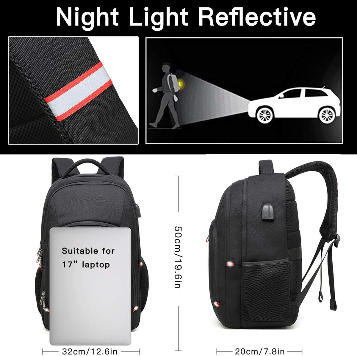 Laptop Backpack for Men, Large Anti-Theft Business Travel Backpack with USB Charging Port, Water Resistant College Computer Bag for Men/Women for 17 Inch Laptop and Notebook | Anti-Theft, Water Resistant, for 17 Inch Laptop, and Notebook