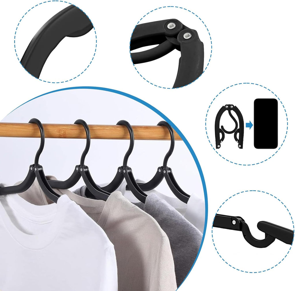 12 PCS Travel Hangers - Cruise Ship Essentials Portable Folding Clothes Hangers Travel Essentials Foldable Clothes Drying Rack for Travel (Black)