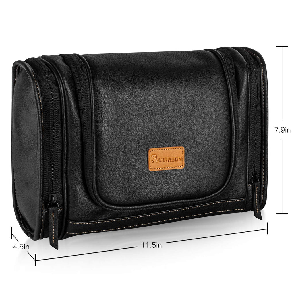 Travel Toiletry Bag, Hanging Toiletry Bag for Men, Leather Travel Shower Bag for Toiletries Dopp Kit Bathroom Bag with Metal Hook Gift for Men (Black)
