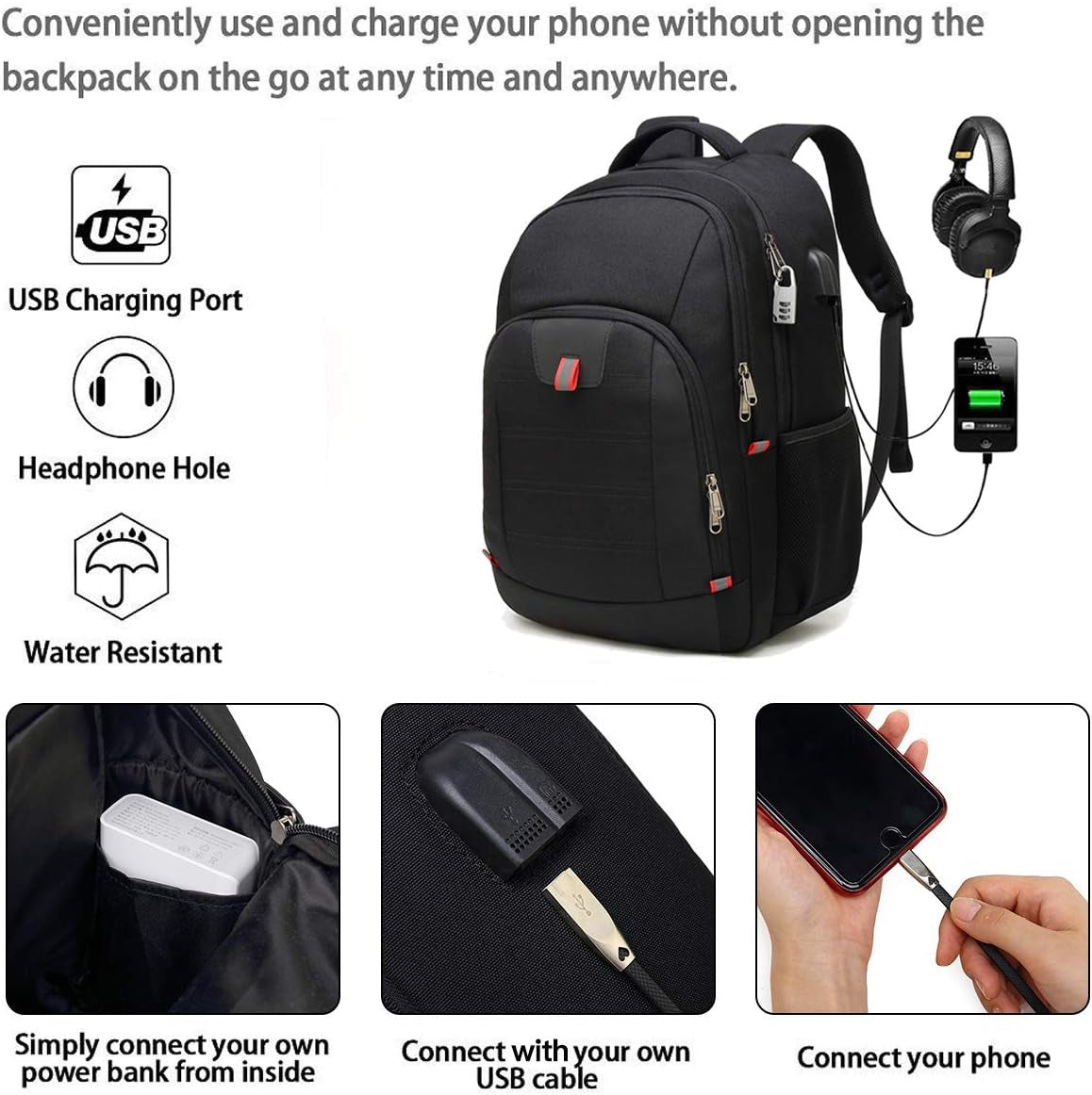 Laptop Backpack for Men, Large Anti-Theft Business Travel Backpack with USB Charging Port, Water Resistant College Computer Bag for Men/Women for 17 Inch Laptop and Notebook | Anti-Theft, Water Resistant, for 17 Inch Laptop, and Notebook