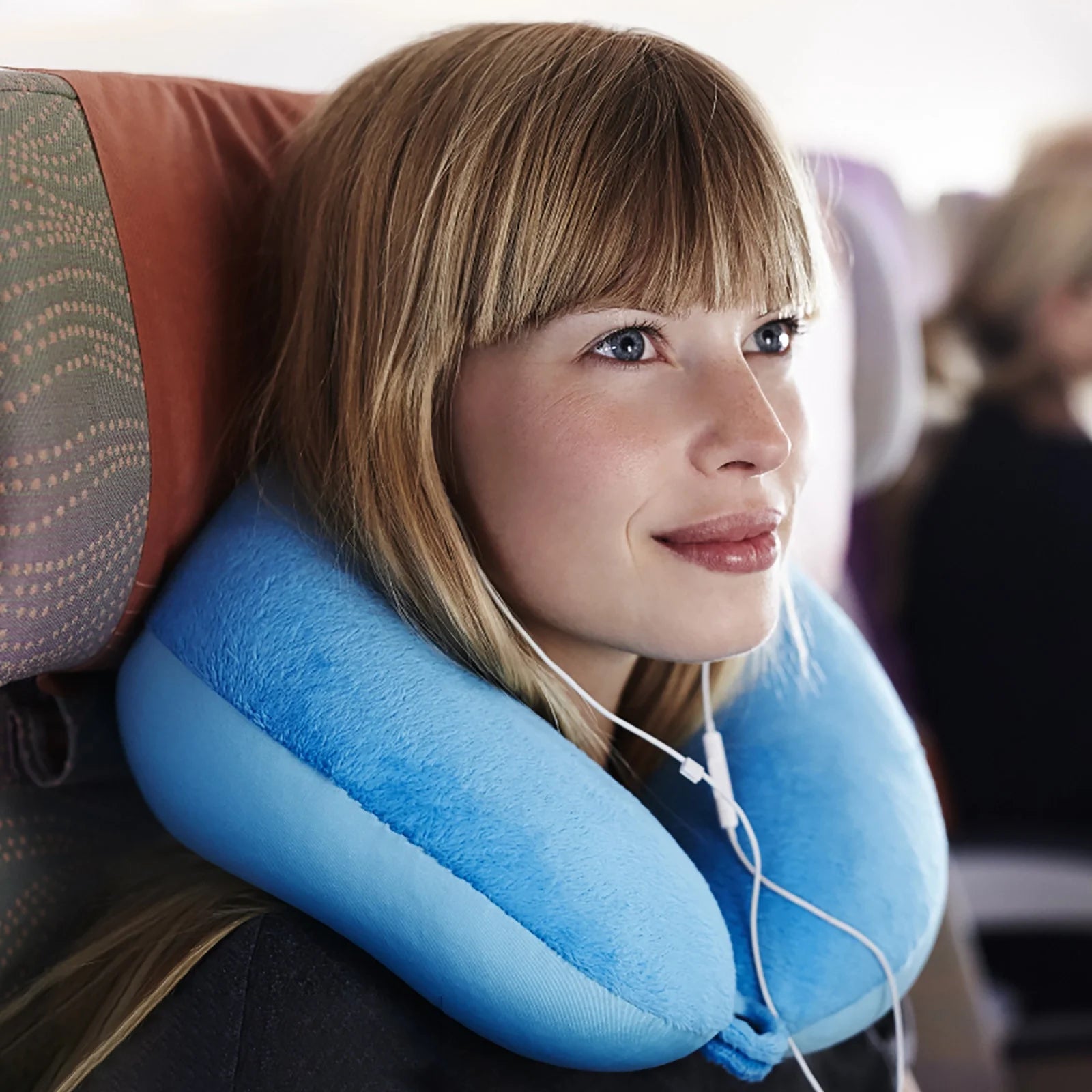 Travel Neck Pillow Memory Foam Airplane Comfort for Neck Sleeping Washable Cover Adjustable Travel Pillows for Traveling, Car, Home, Office, Travel Neck Flight Pillow (Light Blue)