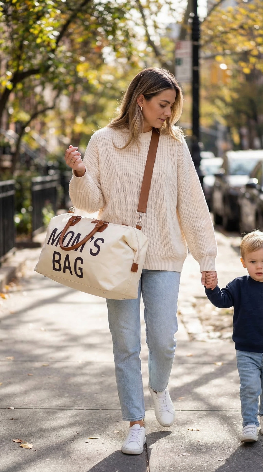 Diaper Bag Tote for mom Creamy White