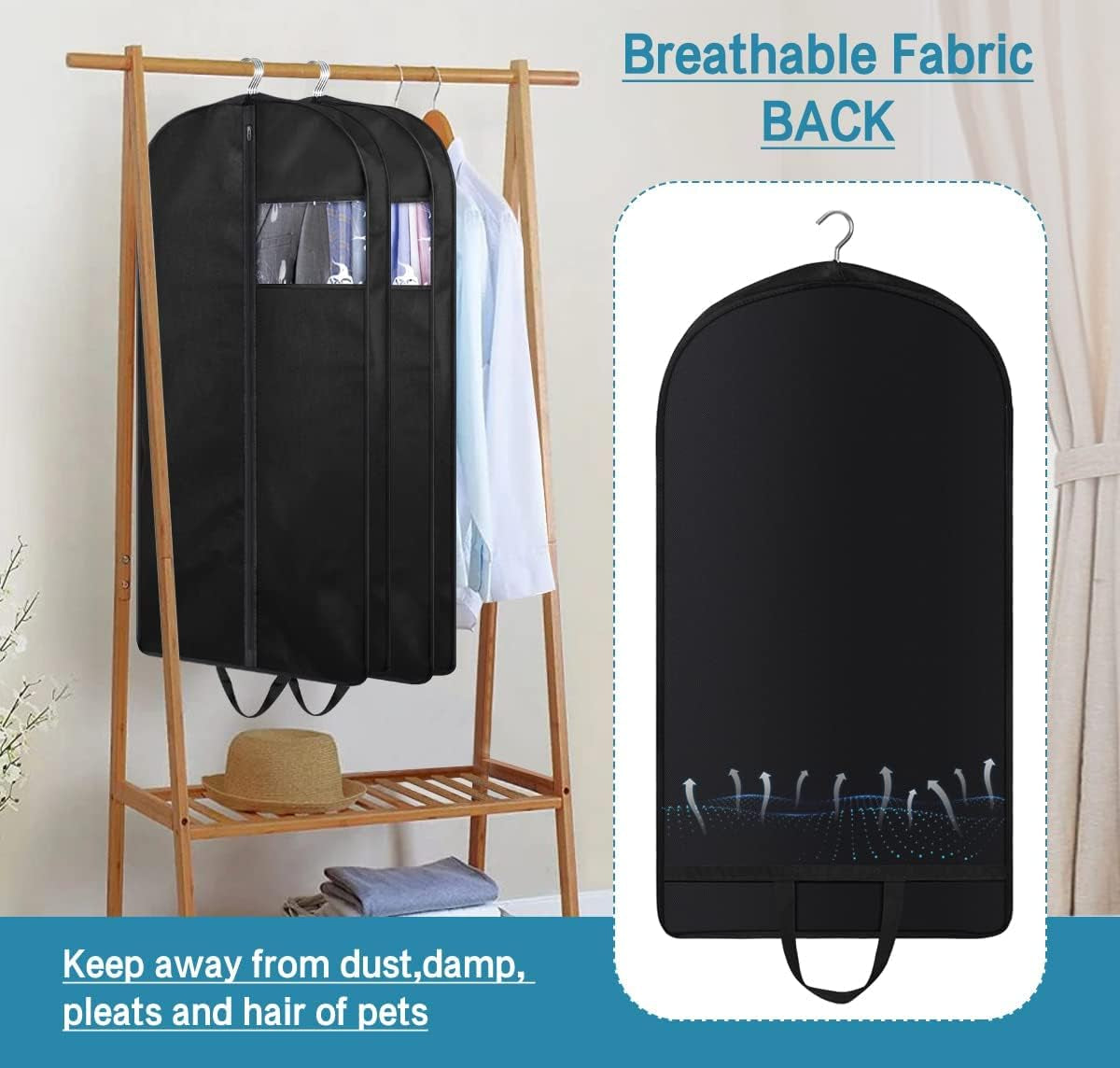 43" Suit Bags for Closet Storage and Travel, Gusseted Hanging Garment Bags for Men Suit Cover with Handles for Clothes, Coats, Jackets, Shirts（3 Packs）