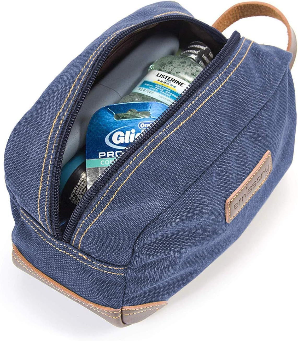Men'S Toiletry Bag, Leather and Canvas Travel Toiletry Bag, Dopp Kit for Men, Travel Bathroom Bag Men'S Shaving Kit, Travel Kit Small Bags for Men, Shaving Bag for Travel Accessories (Blue)