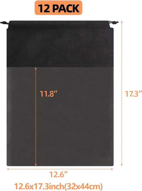 12 Pack Portable Shoe Bags for Travel Large Shoes Pouch Storage Organizer Clear Window with Drawstring for Men and Women Black
