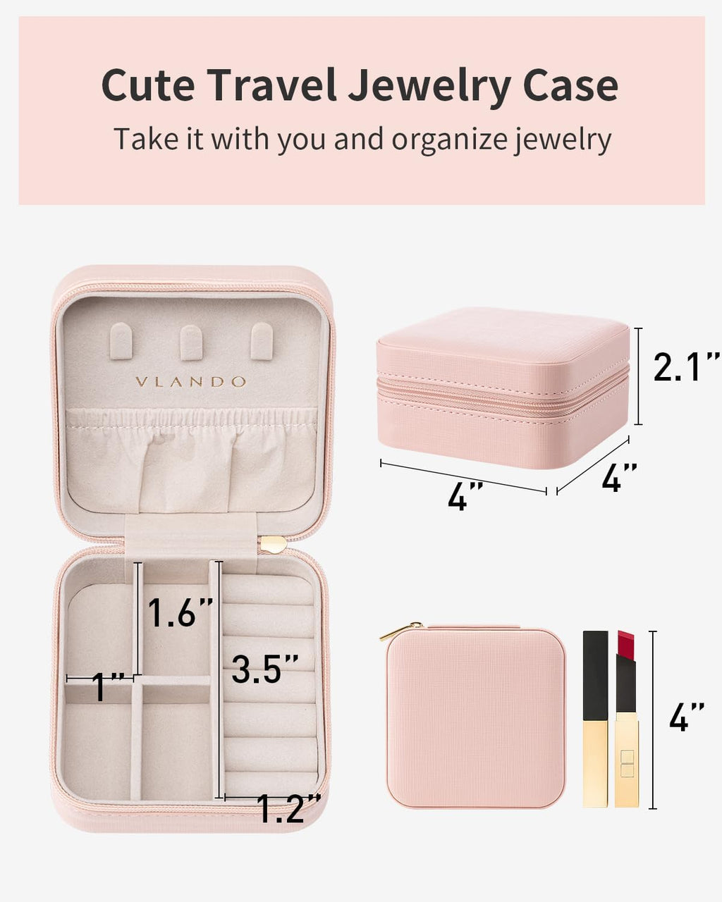 Travel Jewelry Case - Teacher Appreciation Gifts for Women - Small Jewelry Travel Organizer Box Travel Essentials Gift for Teen Girl Women - Pink