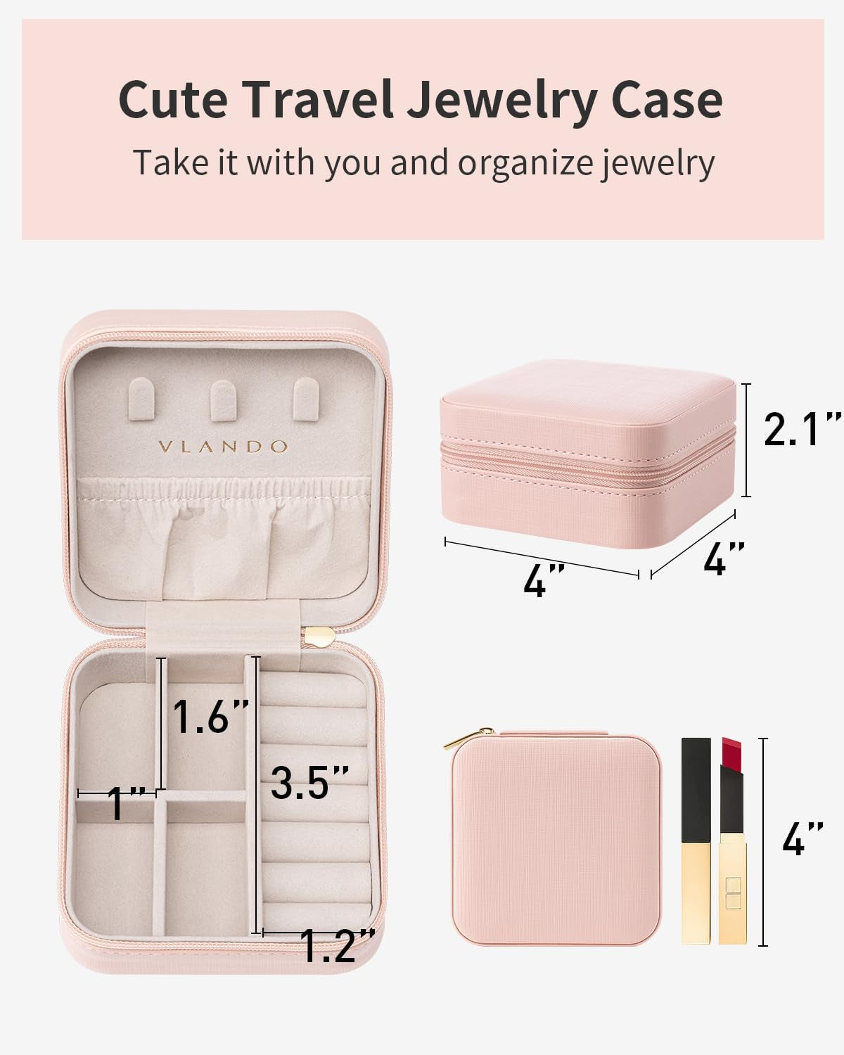 Travel Jewelry Case - Teacher Appreciation Gifts for Women - Small Jewelry Travel Organizer Box Travel Essentials Gift for Teen Girl Women - Pink
