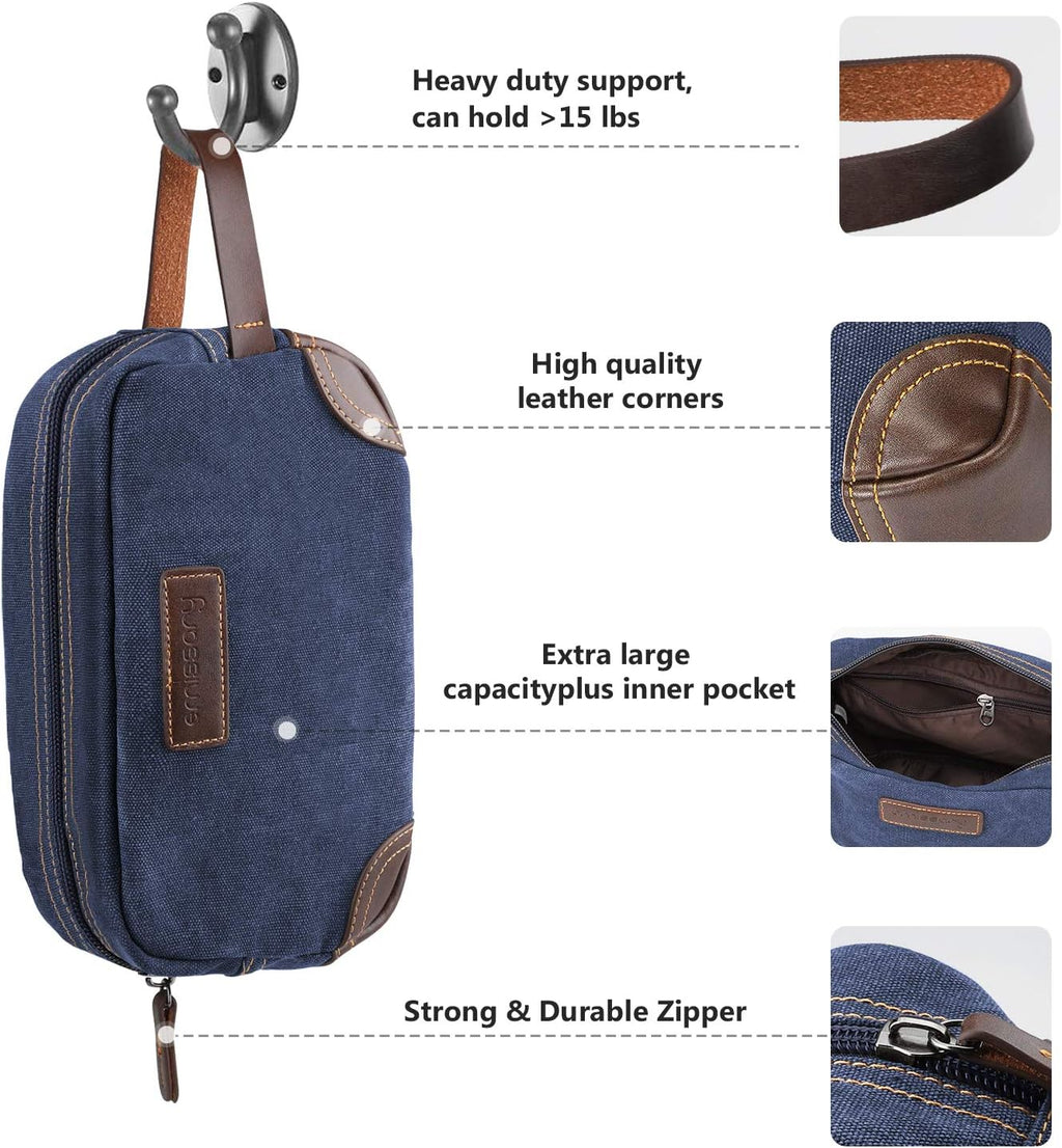 Men'S Toiletry Bag, Leather and Canvas Travel Toiletry Bag, Dopp Kit for Men, Travel Bathroom Bag Men'S Shaving Kit, Travel Kit Small Bags for Men, Shaving Bag for Travel Accessories (Blue)