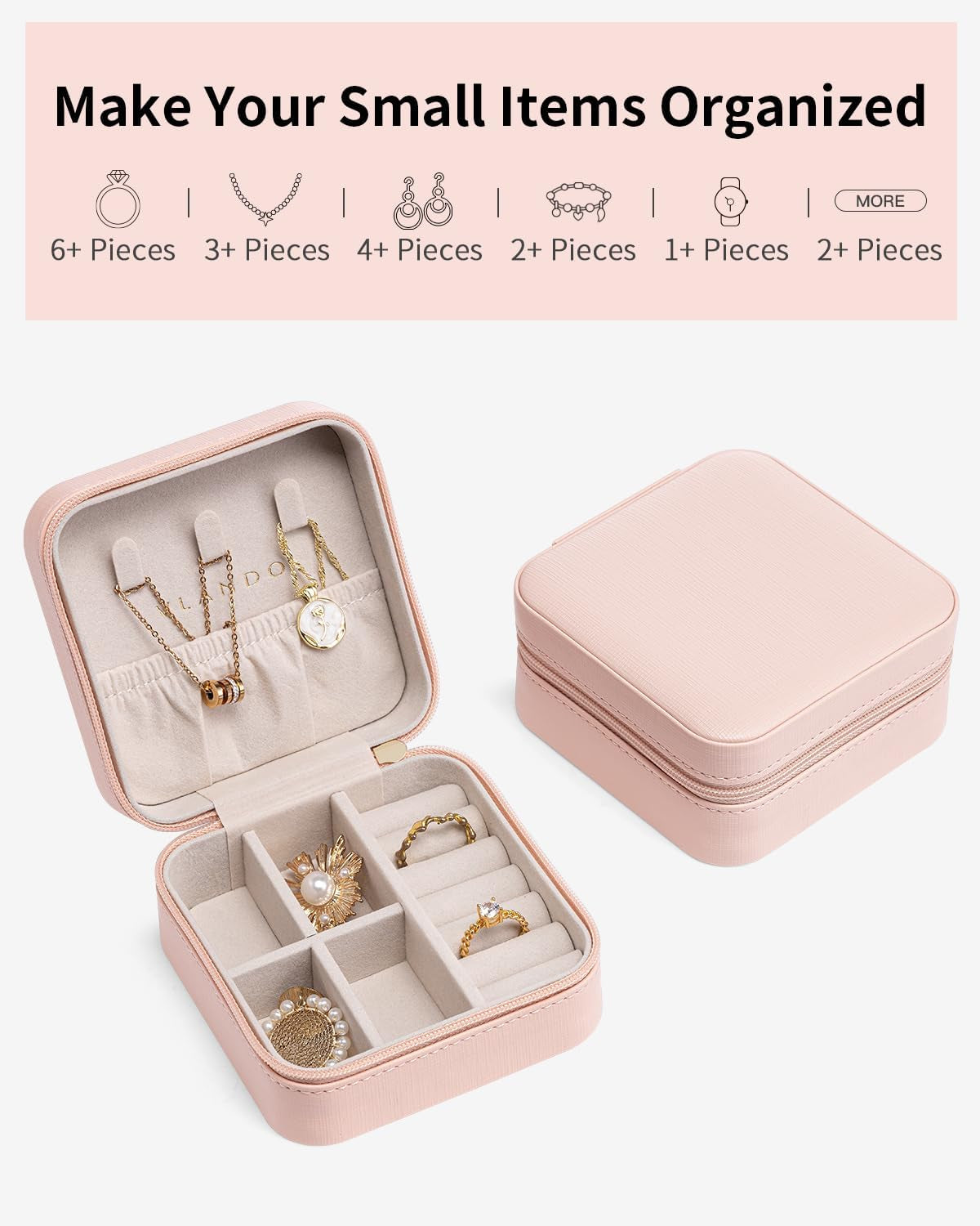Travel Jewelry Case - Teacher Appreciation Gifts for Women - Small Jewelry Travel Organizer Box Travel Essentials Gift for Teen Girl Women - Pink