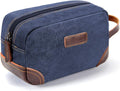 Men'S Toiletry Bag, Leather and Canvas Travel Toiletry Bag, Dopp Kit for Men, Travel Bathroom Bag Men'S Shaving Kit, Travel Kit Small Bags for Men, Shaving Bag for Travel Accessories (Blue)