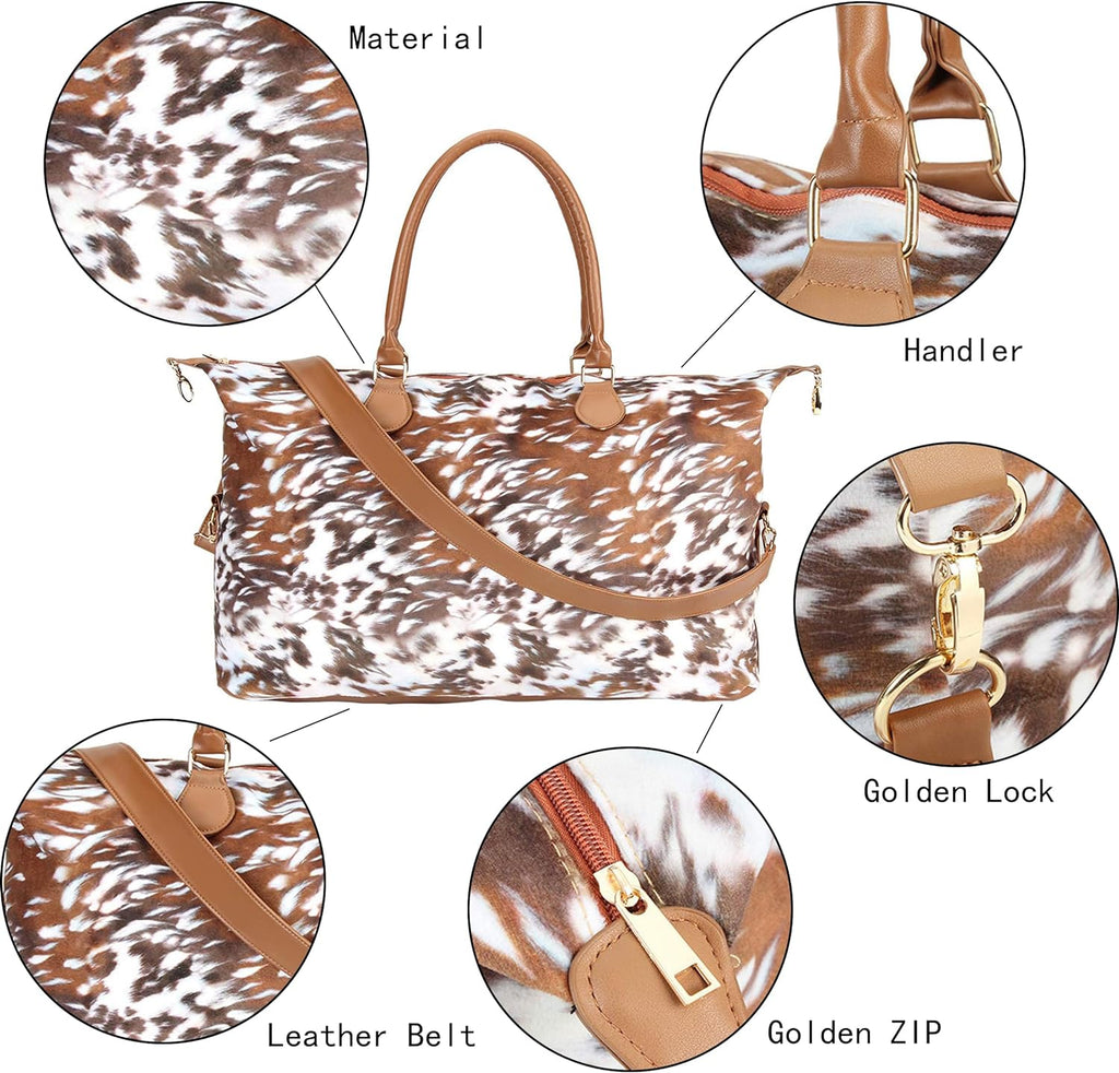 Weekender Bag Duffle Bag for Women Large Travel Tote Bag Overnight Weekend Bags with Shoulder Strap Cow Leopard Atzec…