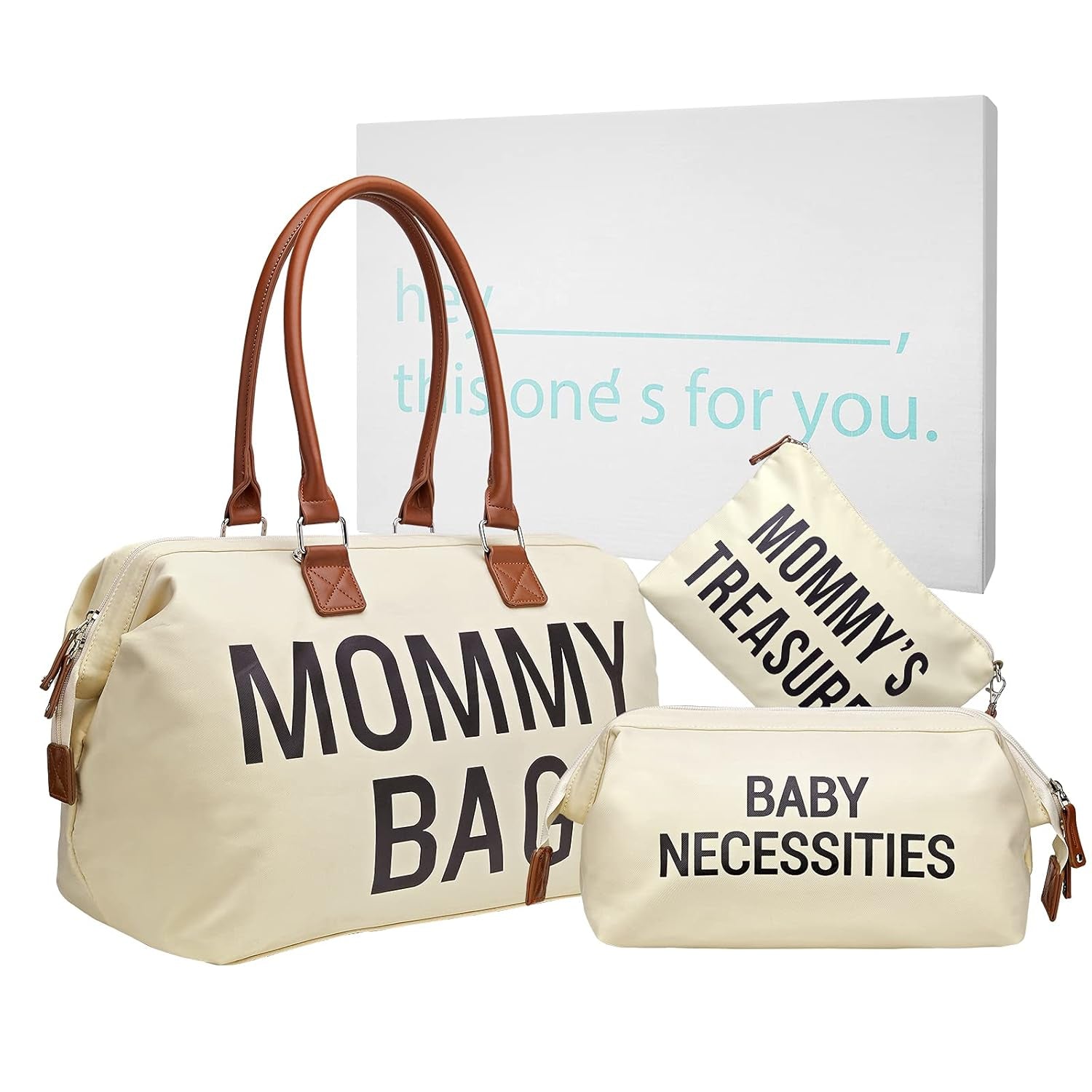 Diaper Bag Tote, Mom'S Bag for Hospital, Large Capacity Waterproof Baby Mom Travel, Hospital Tote for Labor and Delivery with Baby Necessities, Creamy White