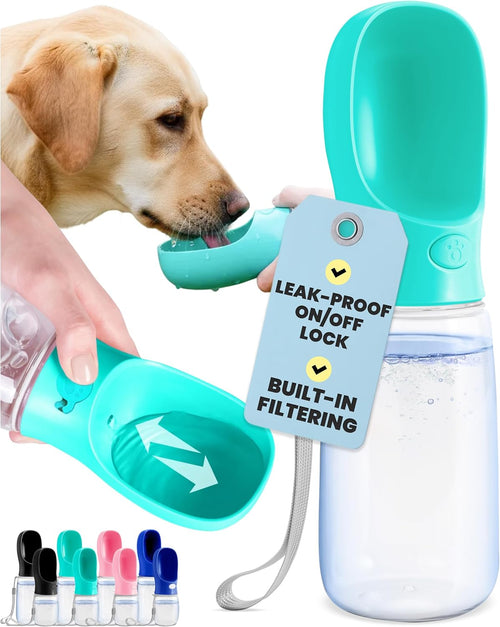 Portable Dog Water Bottle - 19 Oz, Blue - Leak-Proof Water Bowl Dispenser with Lock for Hiking, Travel & On-The-Go